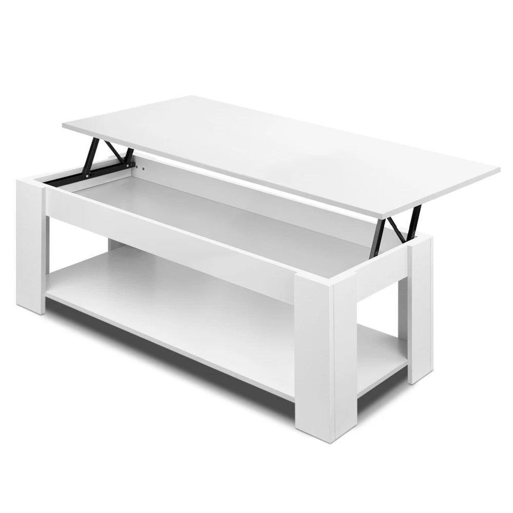 Lift-Up Top Coffee Table with Storage — White