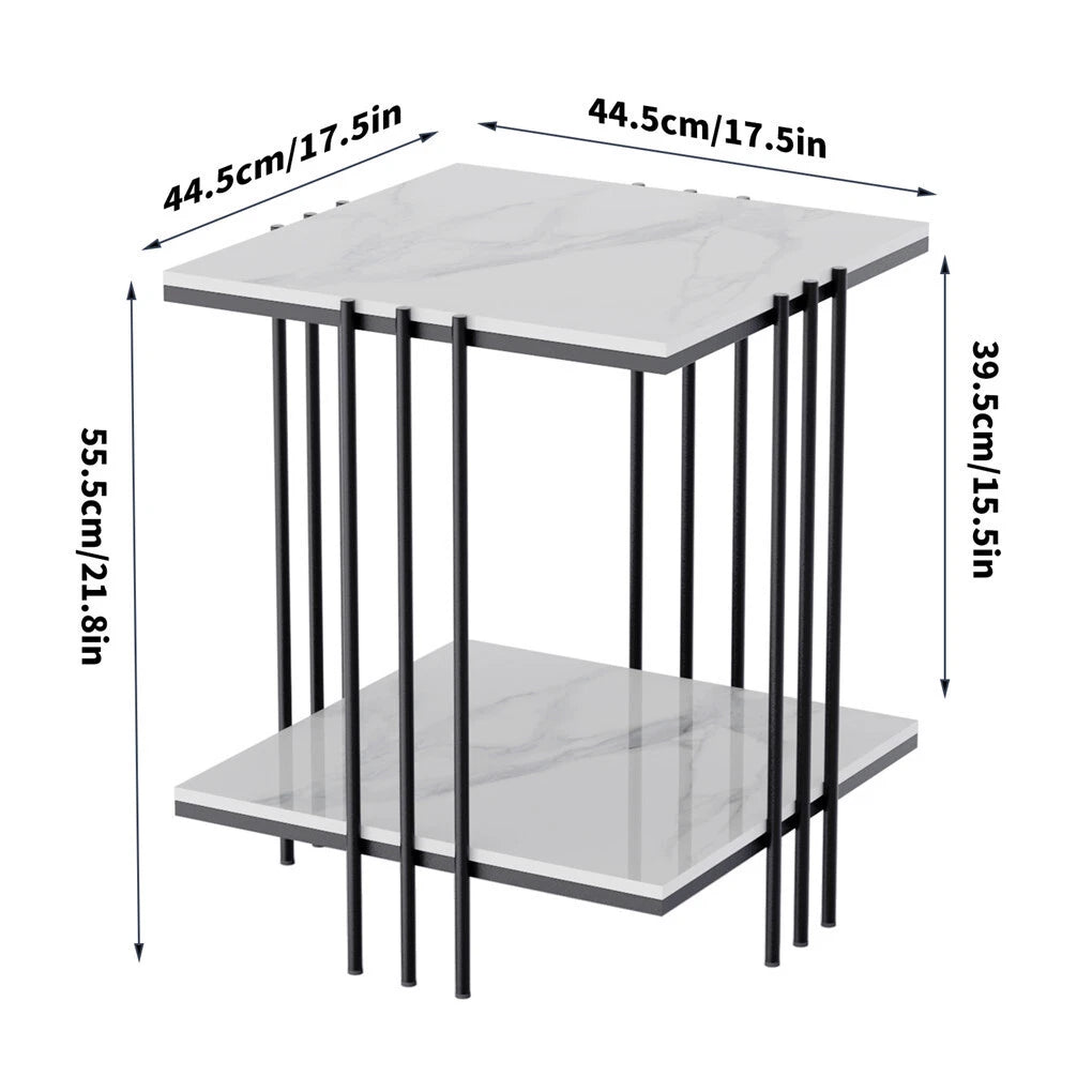 Luxury Square Side Table Marble Stone Black Frame