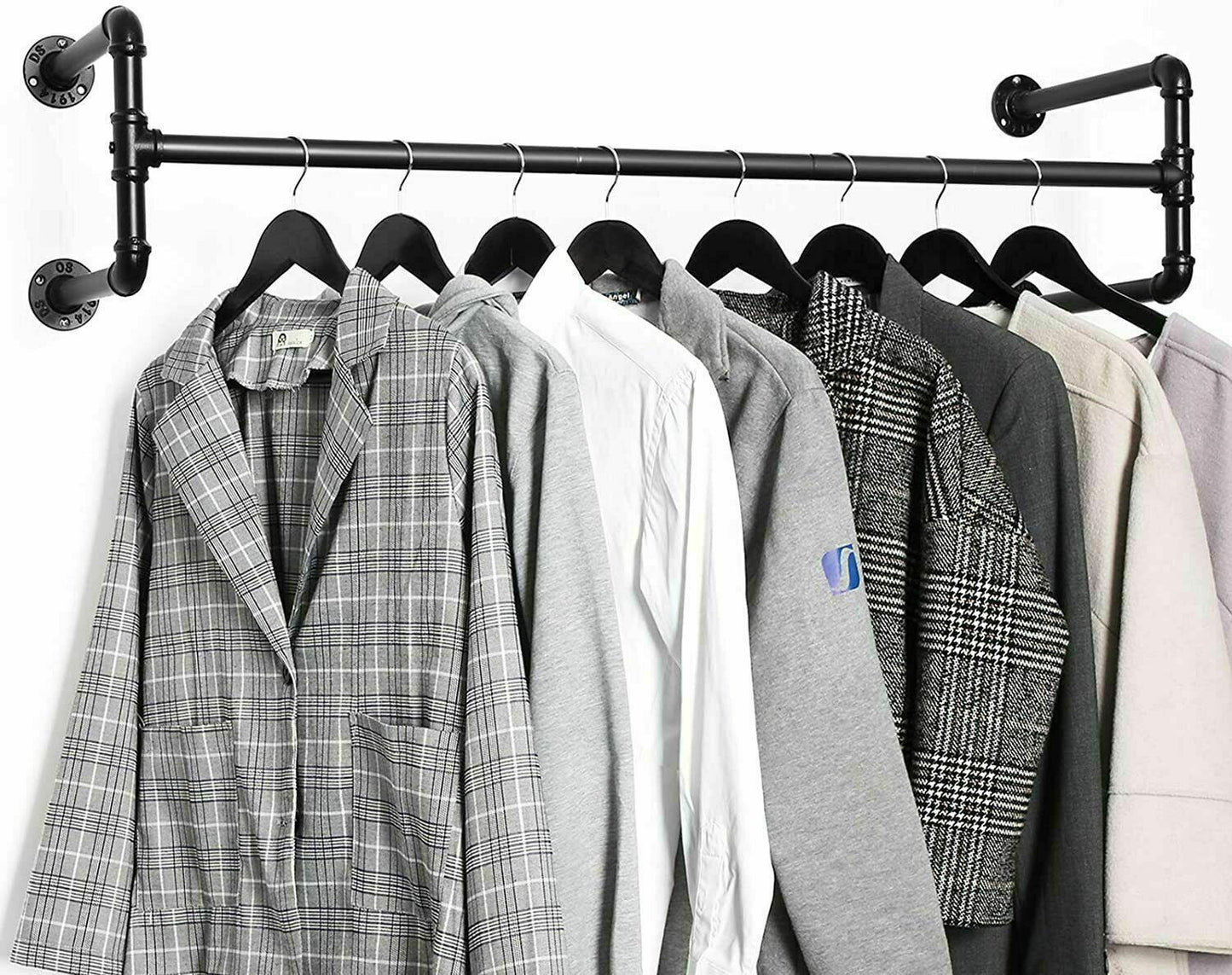 P&P Detachable Wall Mount Clothes Rack Industrial Pipe Garment Bar Hanging Rod 2Base