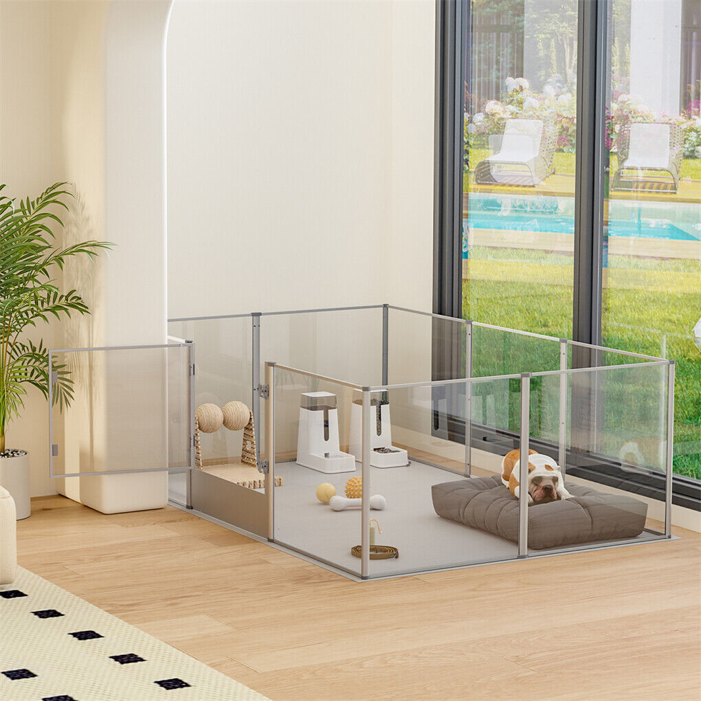 P&P 10 Panels Acrylic Dog Whelping Pen Box Indoor Pet Playpen Exercise Fence w/ Mat