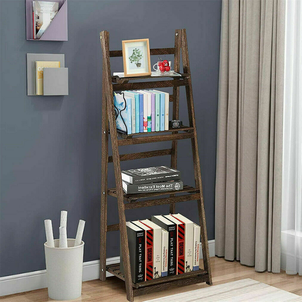 P&P 4Tier Ladder Shelf Wooden Leaning Bookshelf Tall Standing Flower Stand Plant Rac