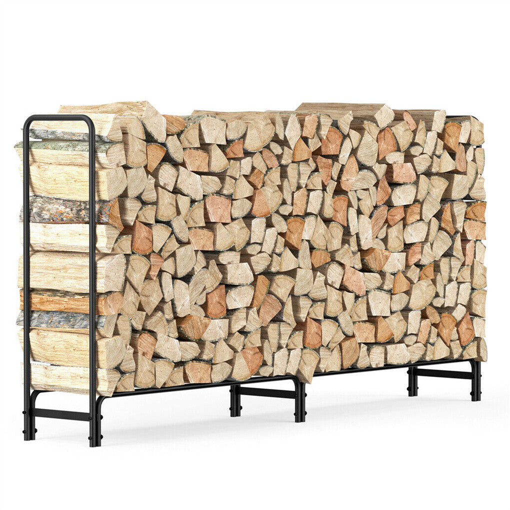 P&P 8ft Strong Firewood Rack Heavy Duty Log Holder Metal Elevated Wood Storage Stand