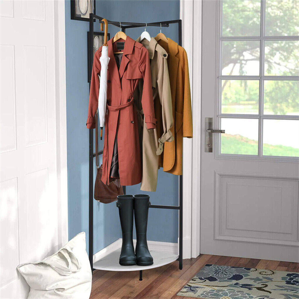P&P Large Metal Corner Coat Rack Space-saving Clothes Rack Hall Tree w/ Hanging Rail