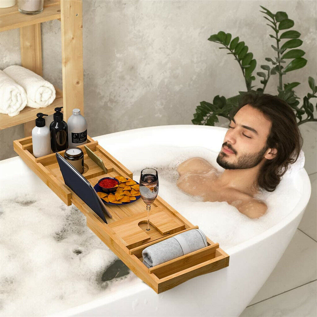 Buy Expandable Bamboo Bathtub Caddy Tray with Wine Holder AU
