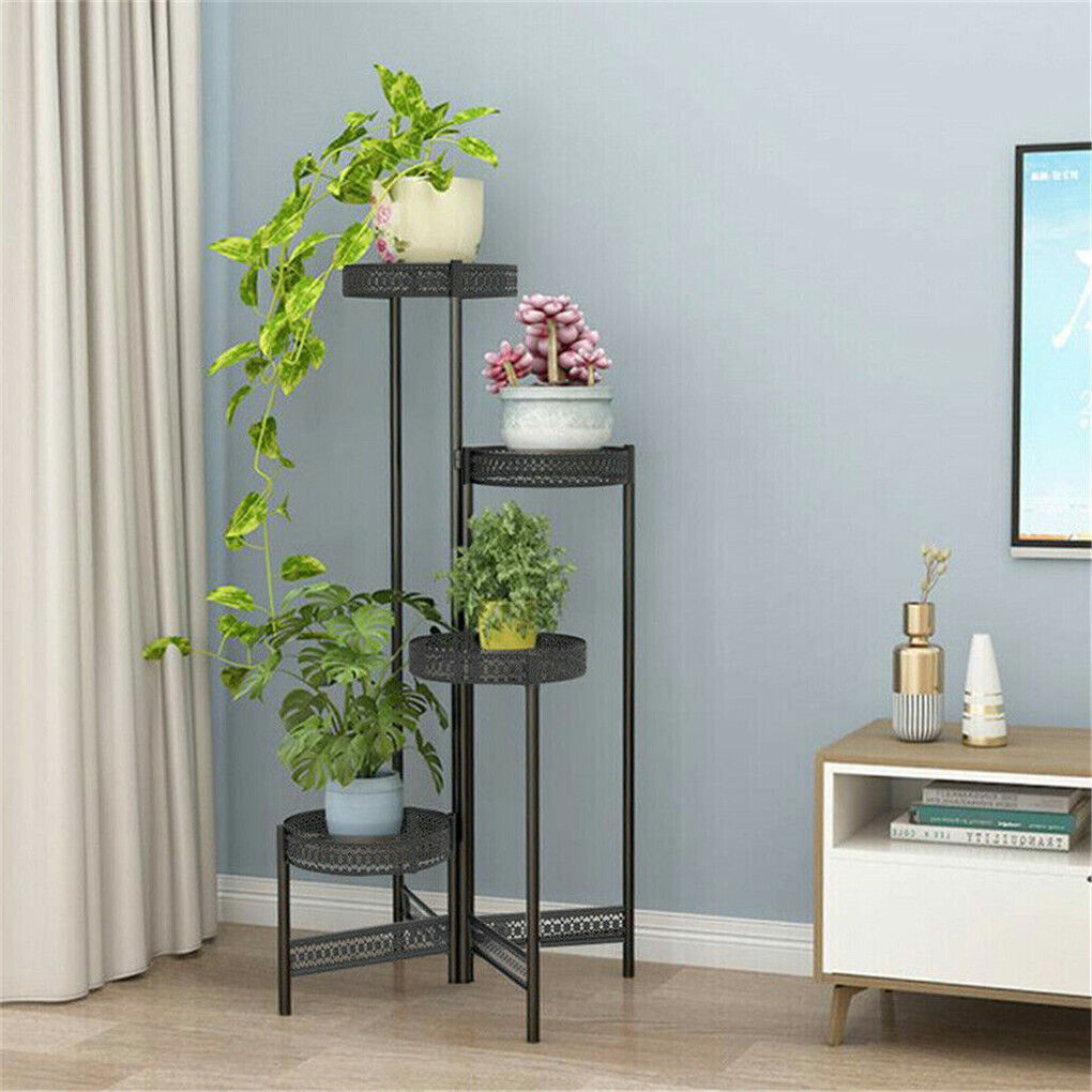 P&P 4Tier Foldable Corner Tall Plant Stand Metal Flower Display Rack Indoor Outdoor