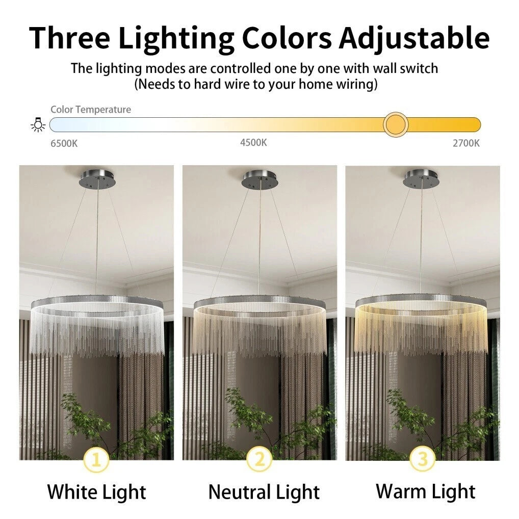 Aluminium Silver Fringe Chandelier - 80cm