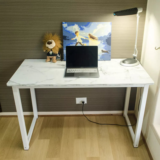 Shop Now: Modern White Marble Computer Desk for Stylish Offices in Australia