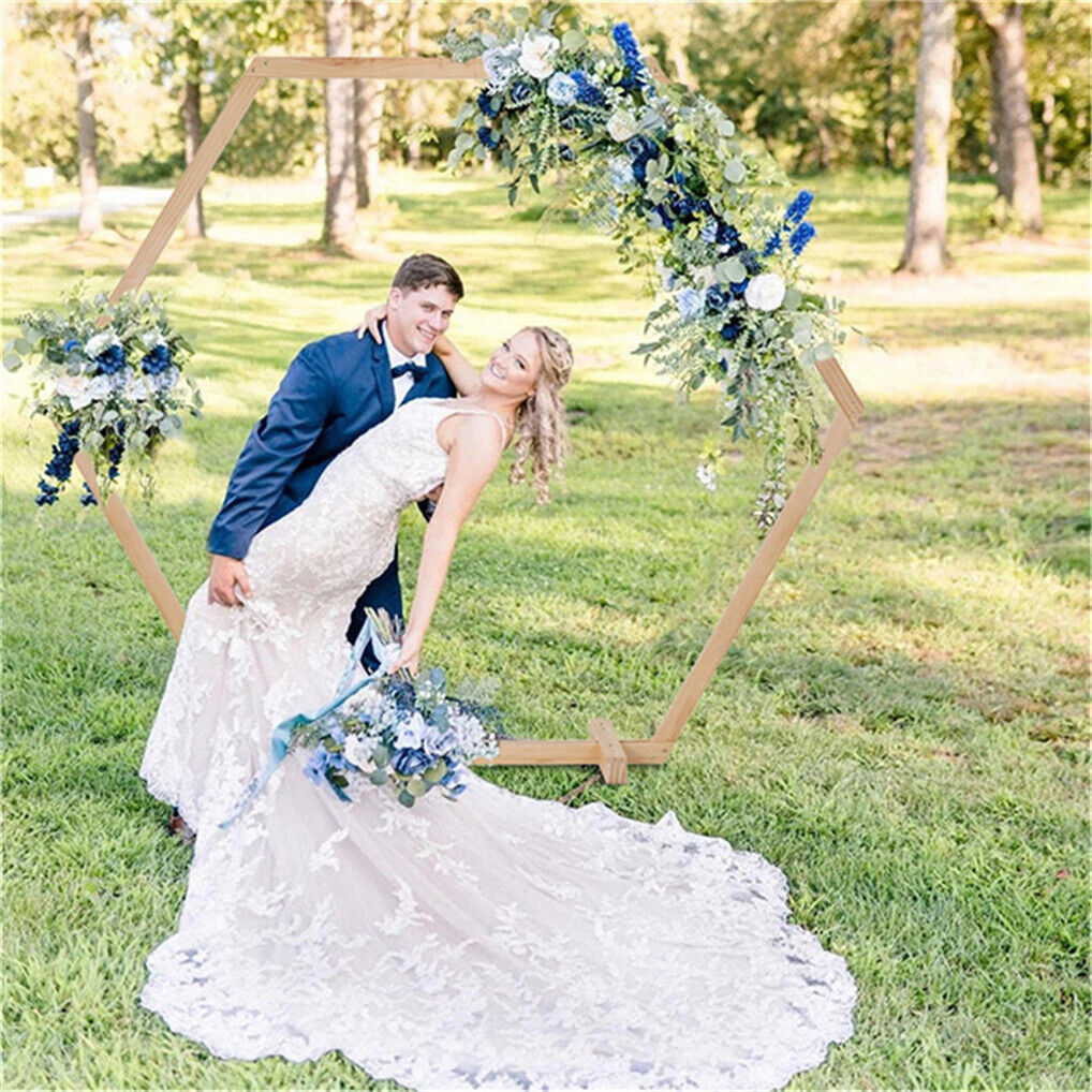 P&P Anti-corrosion Wedding Party Arch Backdrop Stand Wood Hexagon Arbor Flower Rack