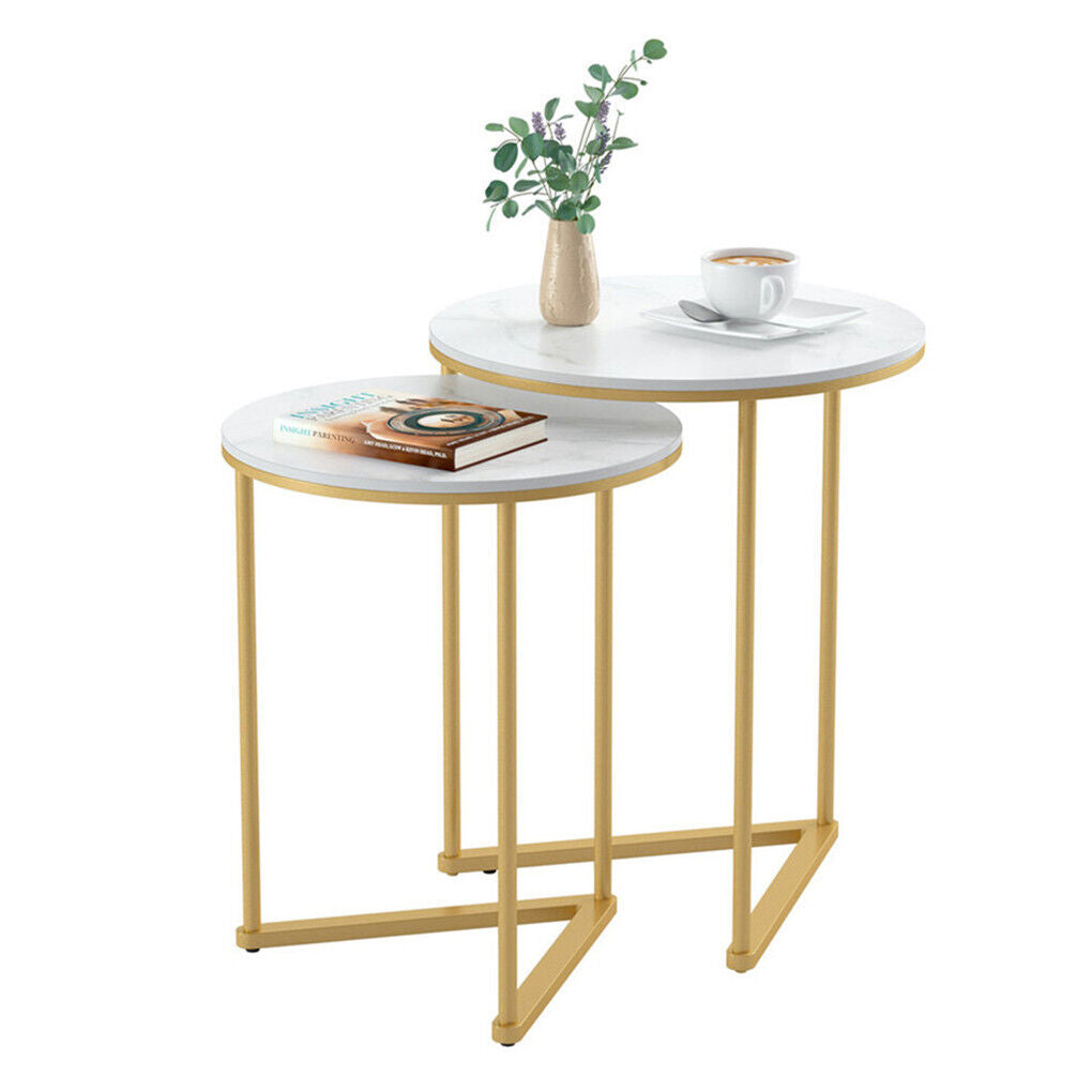 P&P 2PCS High Side End Sofa Table Nesting Drink Coffee Table w/ Unique V-shaped Base