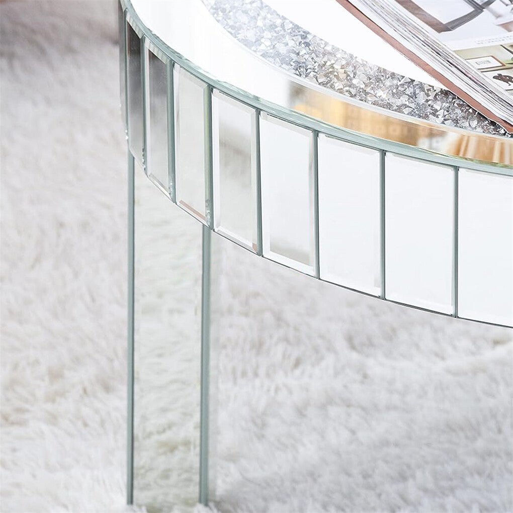 P&P Large Mirrored Coffee Table Dazzling Diamonds Inlay Center Table w Geometric Leg