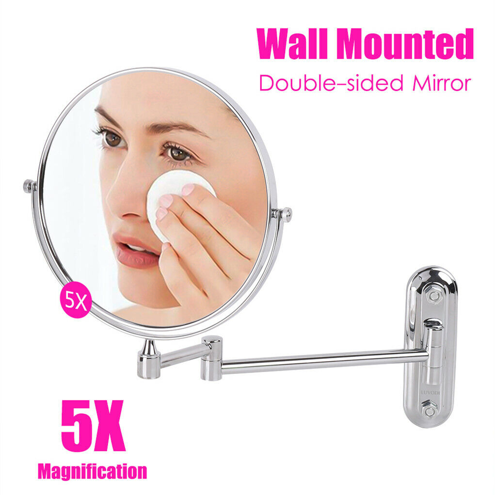 P&P 8" Bathroom Wall Shaving Makeup Mirror Telescopic Beauty Mirror 5x Magnification