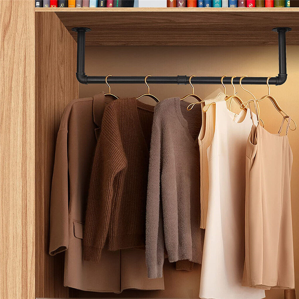 P&P Set of 2 Heavy Duty Wall Mounted Closet Rods Detachable Clothes Rack Garment Bar