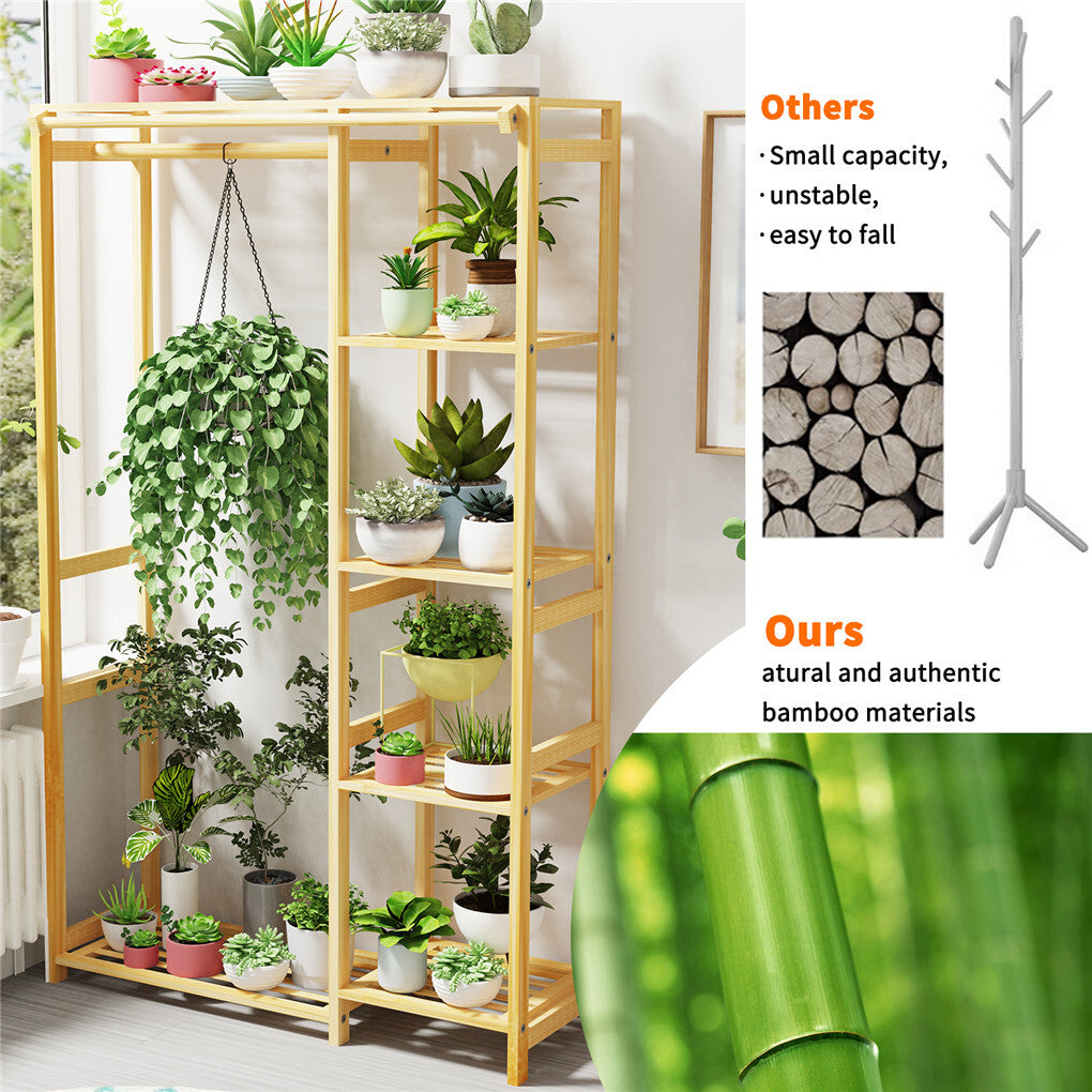 P&P Extra Large Solid Bamboo Garment Rack Freestanding Closet Wardrobe Clothing Rack