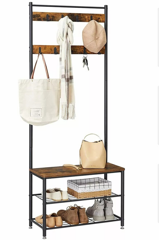 3-in-1 Coat Rack with Shoe Bench – Entryway Organizer