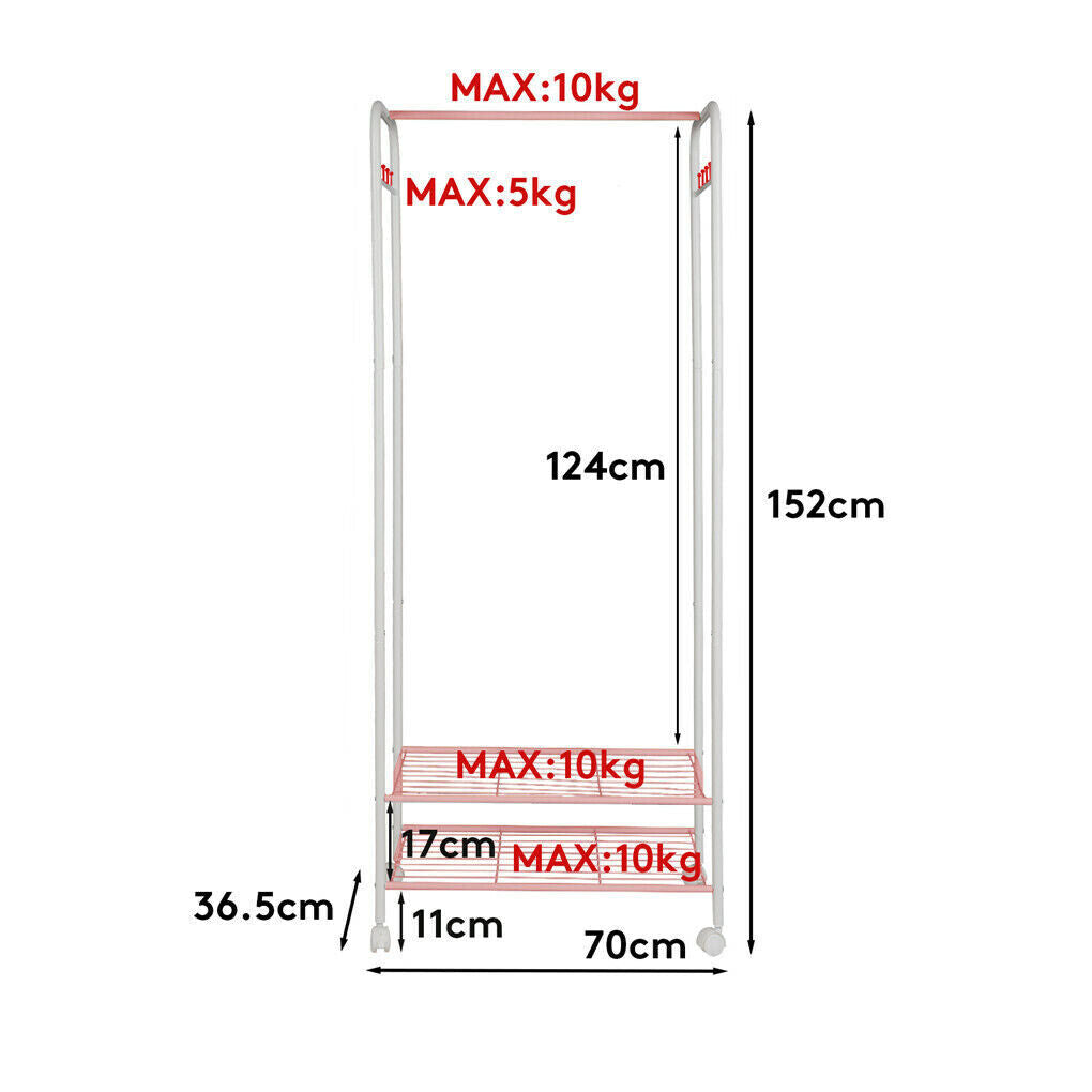 P&P 2Tier Large Heavy Duty Wire Shelving Garment Rolling Rack Clothing Rack on Wheel