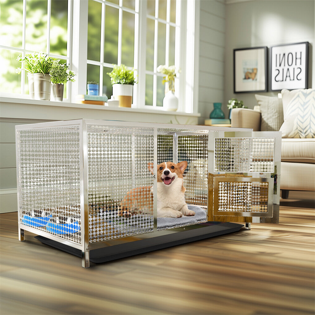 P&P Large Stainless Steel Chicken Coop Poultry Duck Rabbit Dog Cage House with Cover