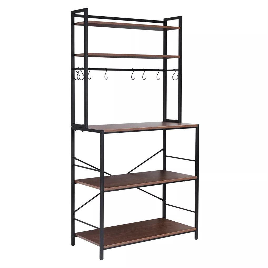 Wood and Metal 5-Tier Bakers Rack with Microwave Stand and Storage Shelves