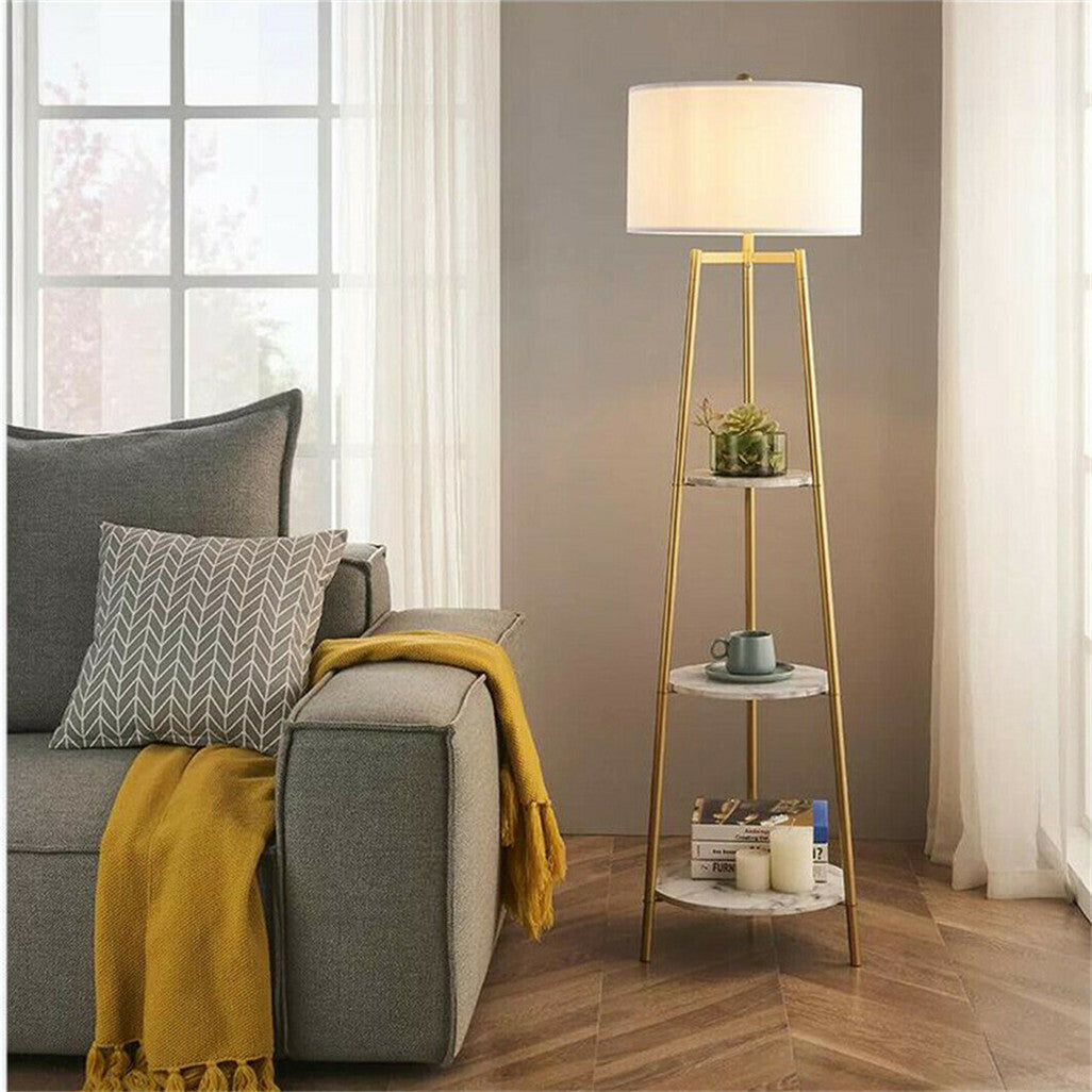 P&P Vintage Tripod Floor Lamp Reading Sofa Light LED Standing with Shelves Bedroom