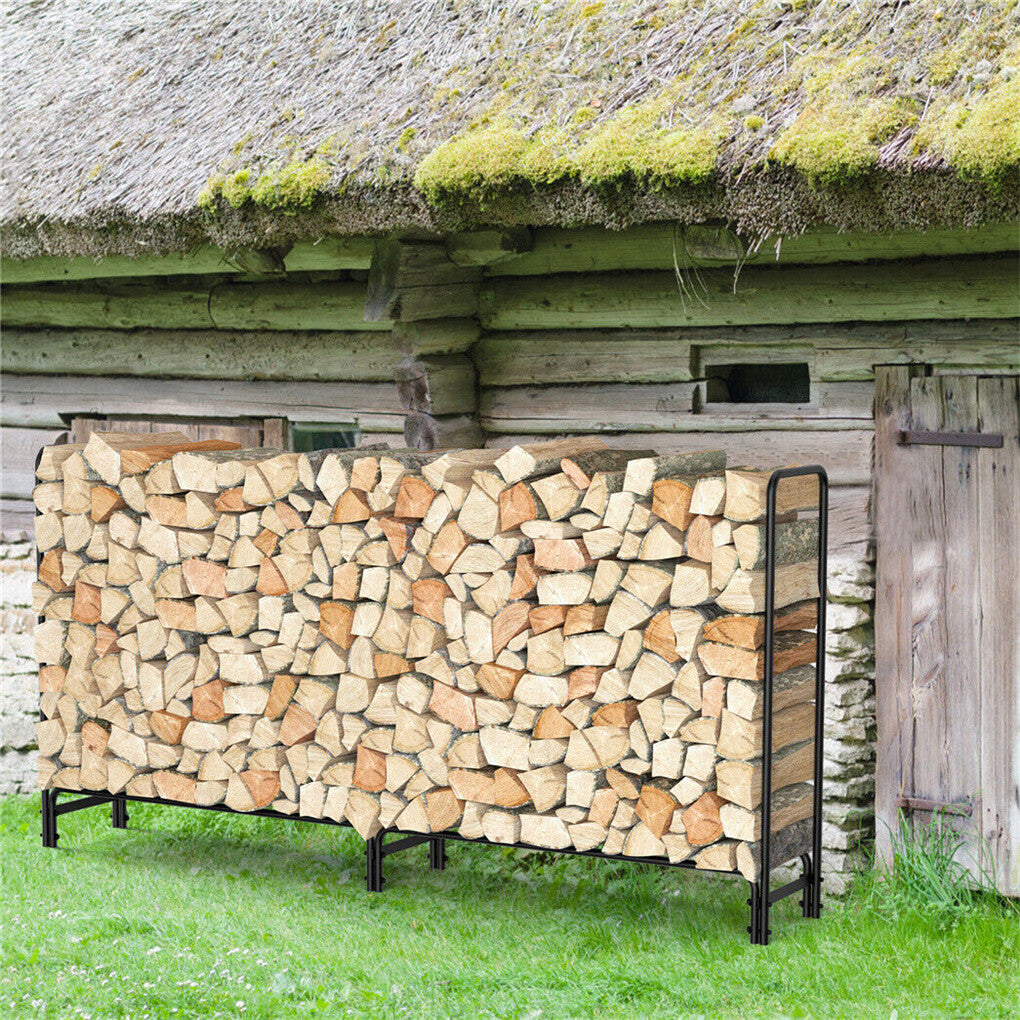 P&P 8ft Strong Firewood Rack Heavy Duty Log Holder Metal Elevated Wood Storage Stand