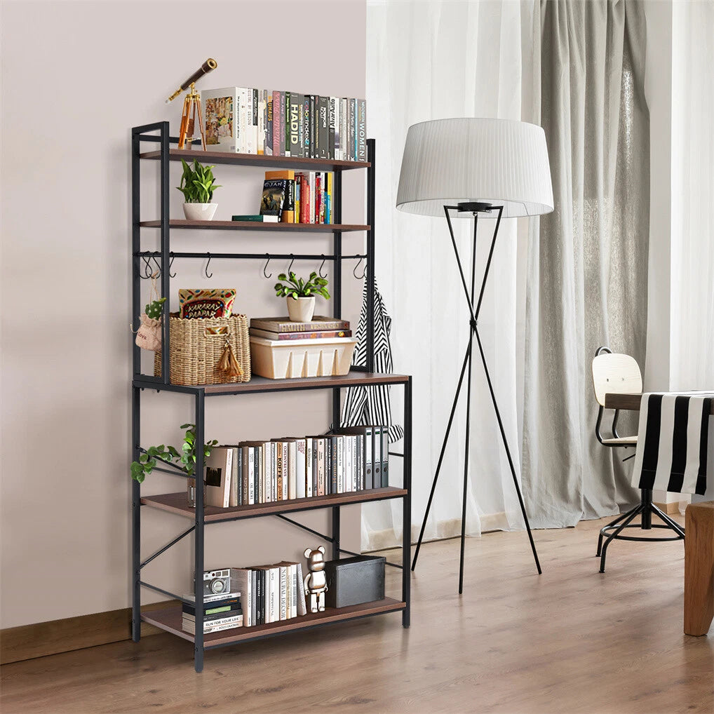 Wood and Metal 5-Tier Bakers Rack with Microwave Stand and Storage Shelves