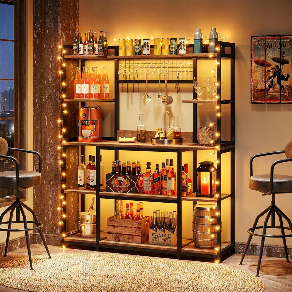 P&P Oversized Kitchen Bakers Storage Rack 5-Tier Wide Kitchen Hutch Cabinet w/ Hooks