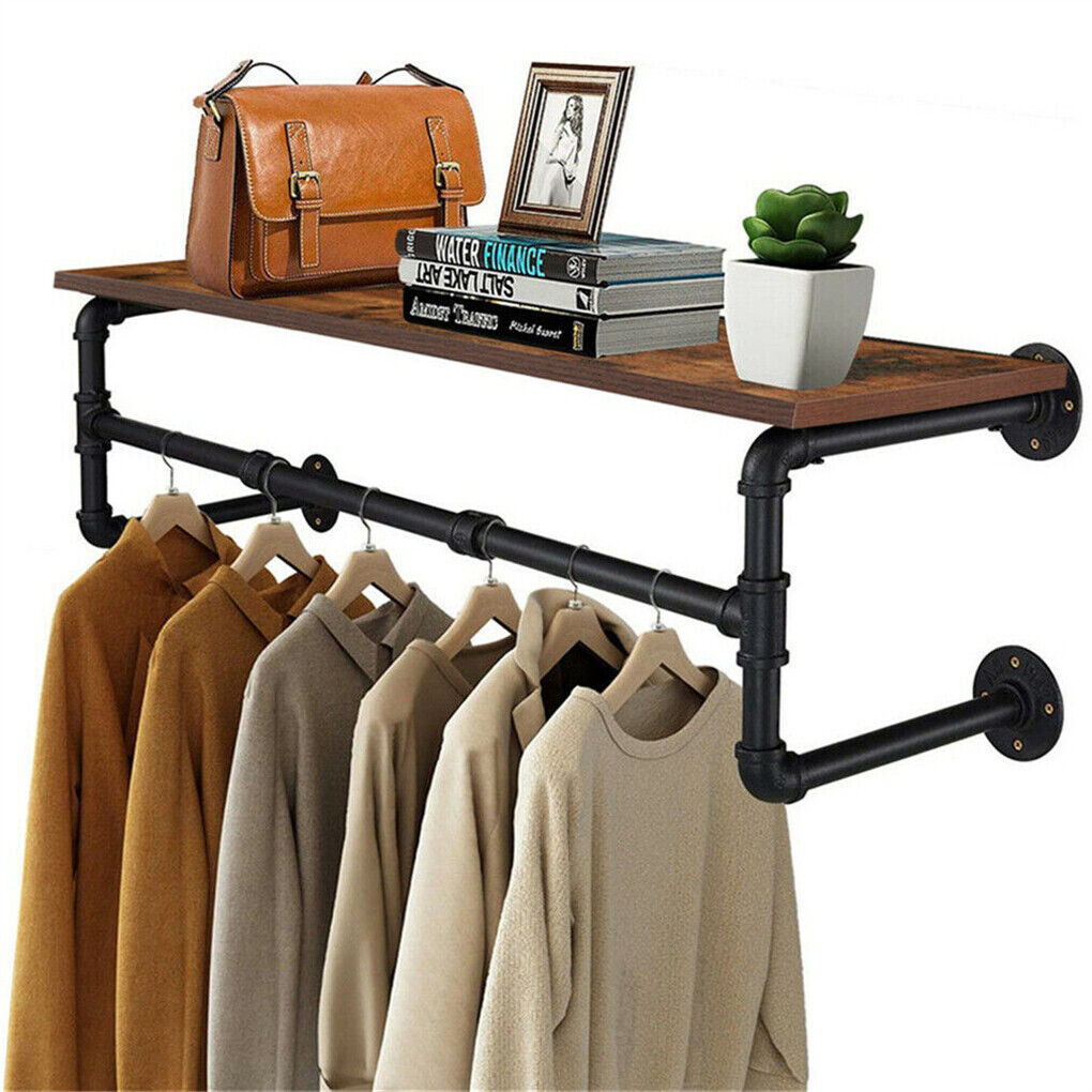 P&P Industrial Pipe Clothing Rack Heavy Metal Clothe Rail Hanging Rack Display Shelf