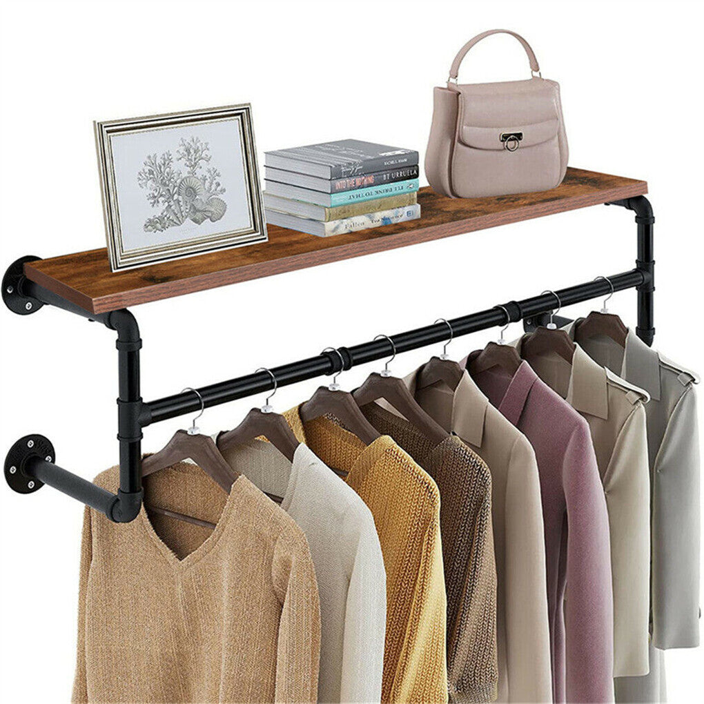 P&P Industrial Pipe Clothing Rack Heavy Metal Clothe Rail Hanging Rack Display Shelf