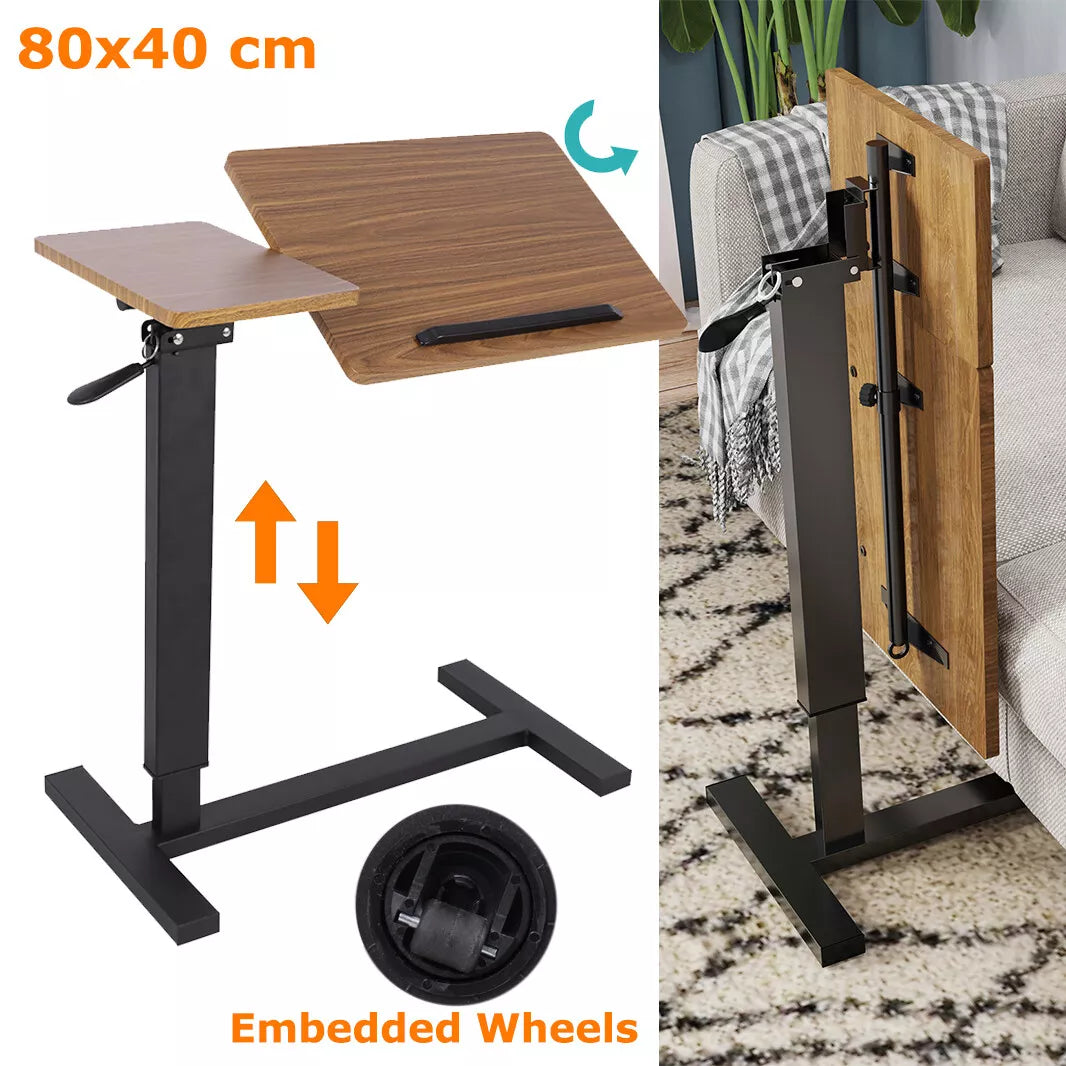 Black & Walnut Adjustable Rolling Laptop Desk With Tiltable Dual Top