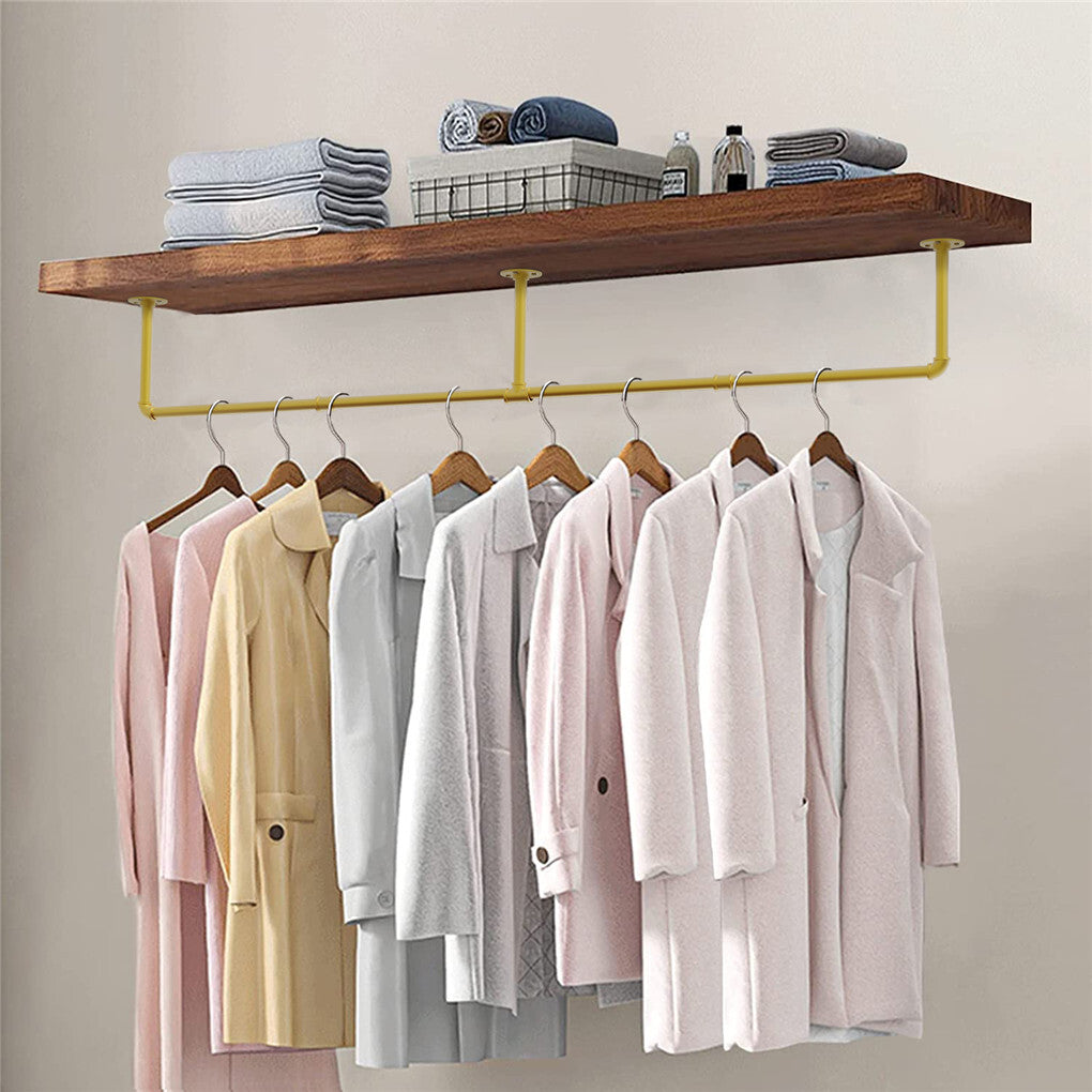 P&P Vintage Gold Wall Mounted Clothes Rack Strong Metal Garment Hanging Storage Rail
