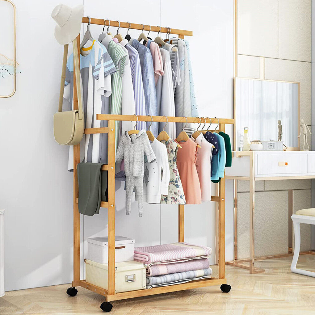 Buy Portable Bamboo Clothes Rack – Rolling Storage AU