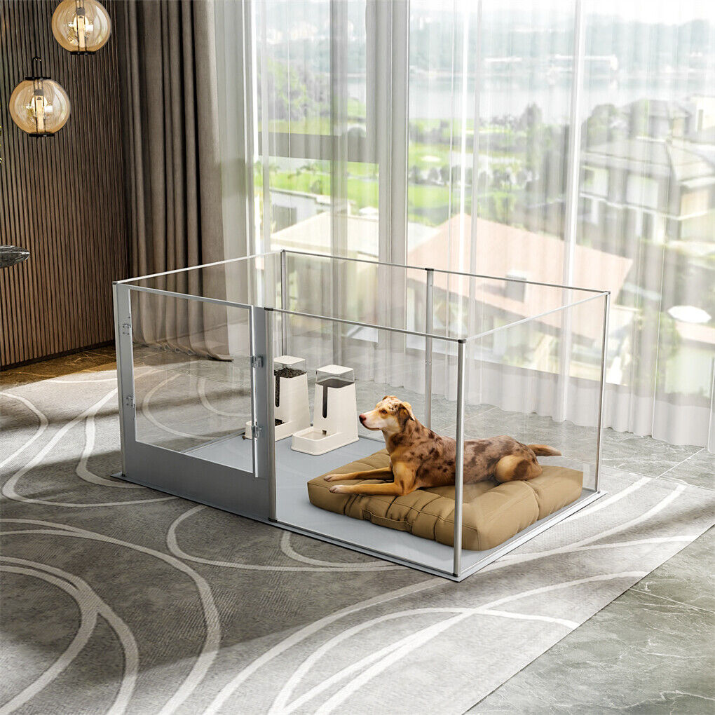 P&P 6 Panels Large Acrylic Dog Playpen Fence Lockable Thicken Pet Whelping Box w Mat