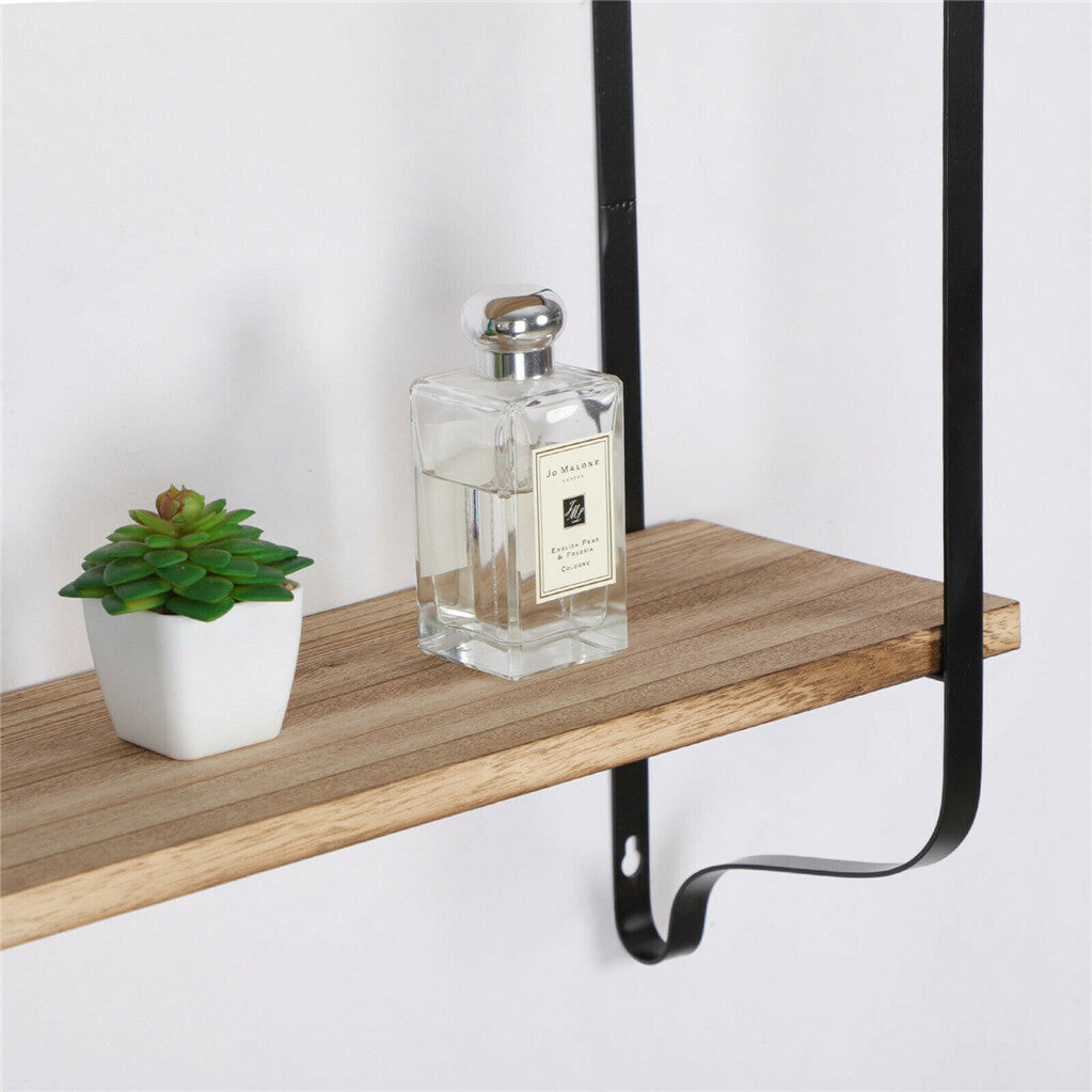 P&P 2 Layer Wood Wall Shelves Home Decor Floating Shelf Metal Hanging Storage Rack