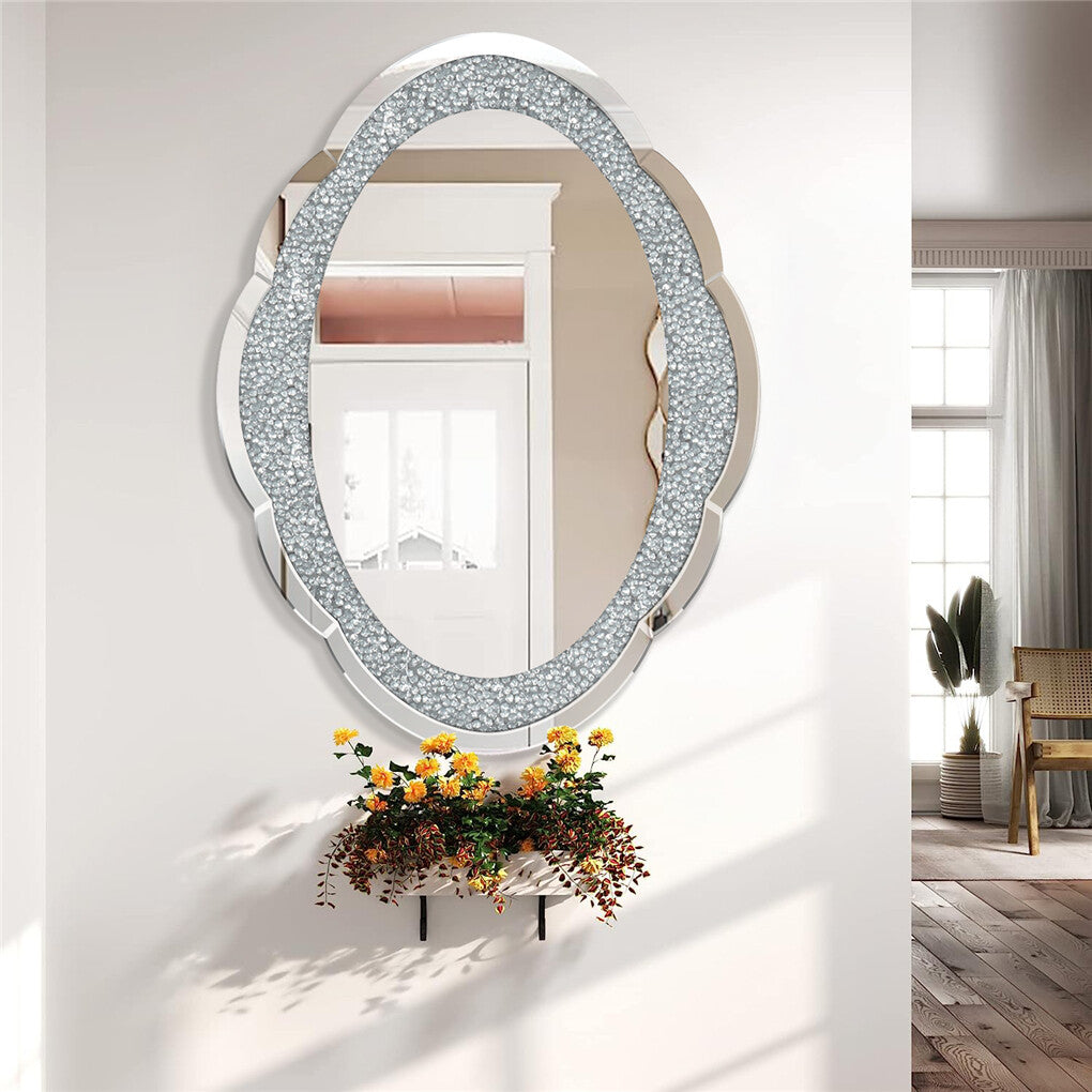 P&P Oval Wall Mirror Diamond Accent Jeweled Decorative Wall Mirror Bedroom Bathroom