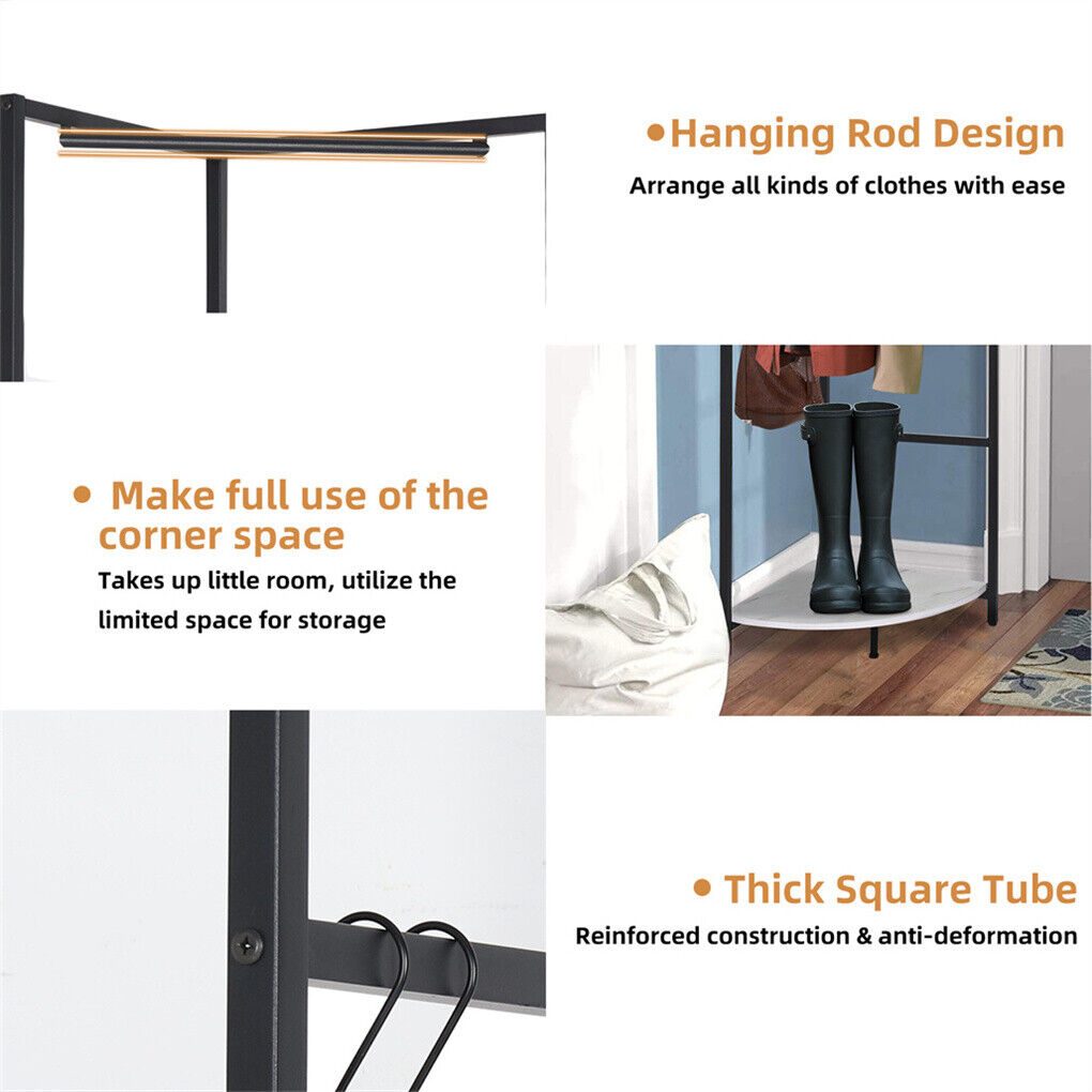 P&P Compact Corner Coat Rack Freestanding Garment Rack Hall Tree w/ 5 Hanging Rods