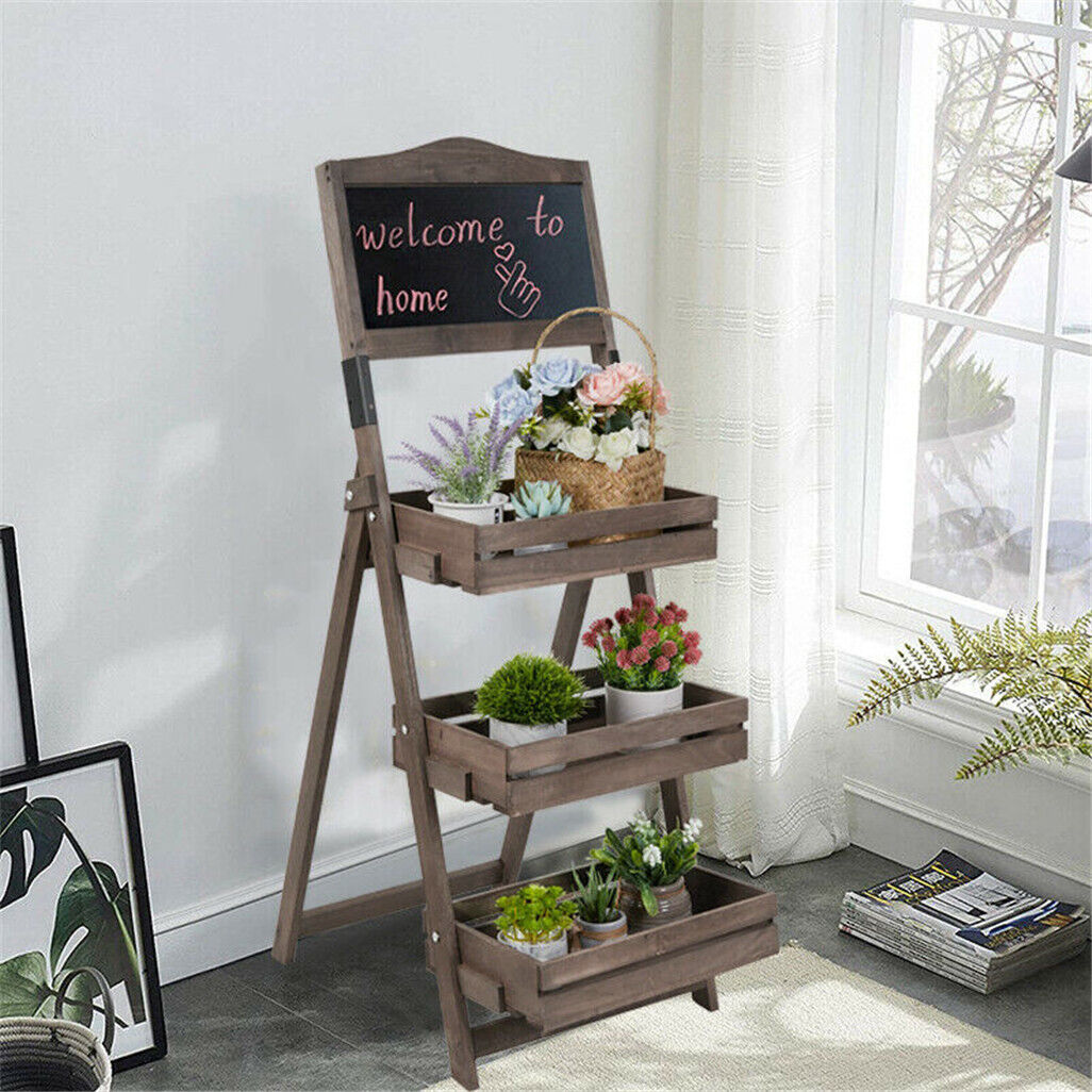 folding-ladder-3-tier-plant-stand-garden-flower-pot-holder-shelf-with-chalkboard
