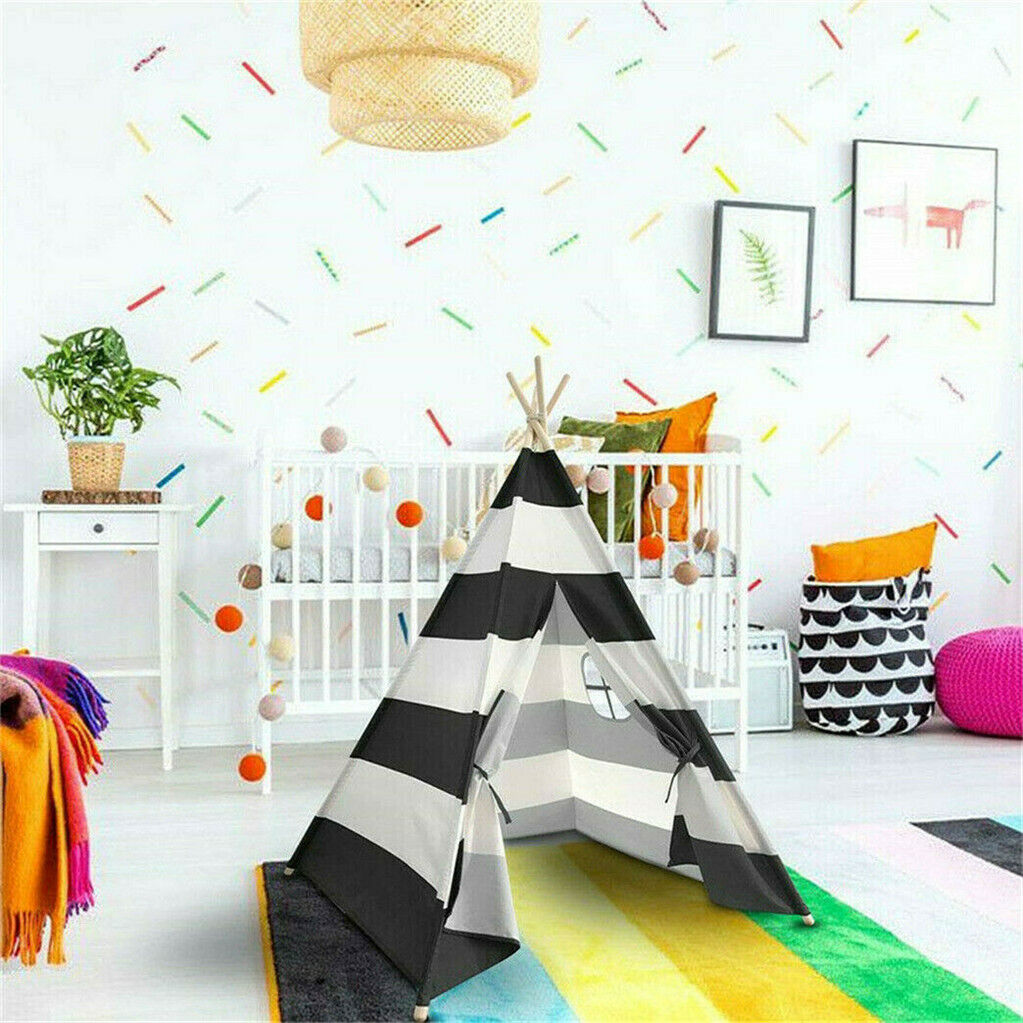P&P Kids Teepee Tent Black and White Stripe Children Play House for Indoor & Garden