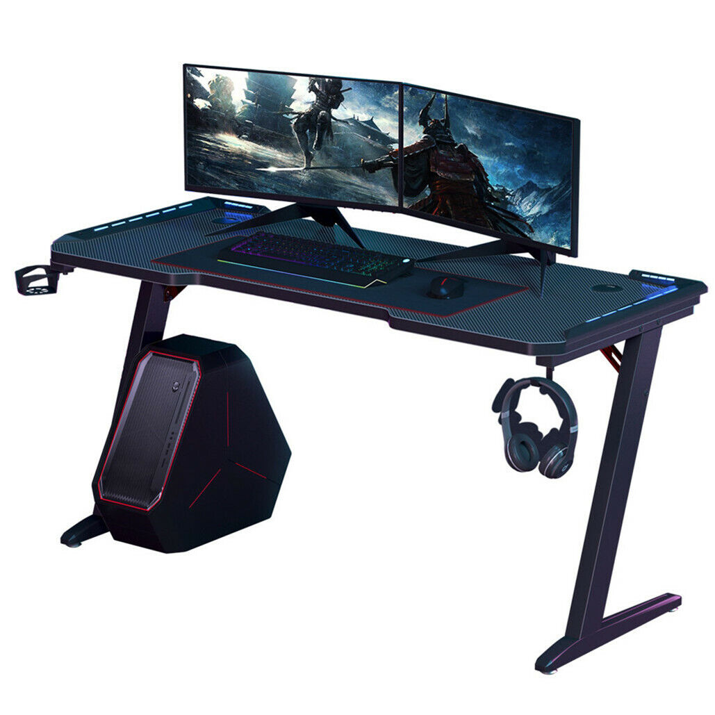 adjustable-led-gaming-desk-computer-table-racer-carbon-fiber-table-w-cup-holder