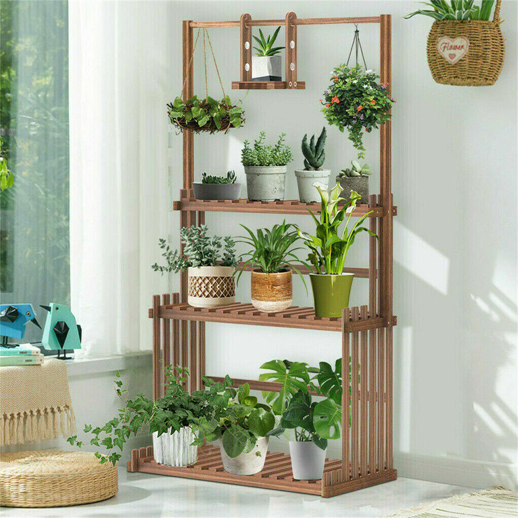 P&P 3 Tier Large Wood Plant Stand Vertical Flower Bonsai Display Rack Balcony Garden