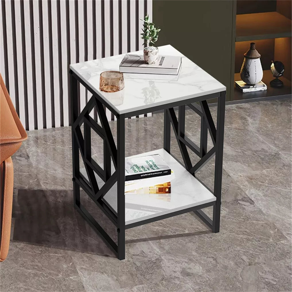 Sleek White Marble Side Table Sofa End Table Bedside Nightstand with Durable Frame