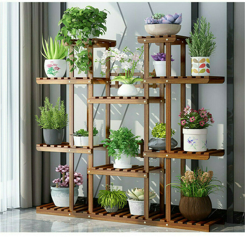 P&P Extra Large Wood Plant Stand 17 Pot Flower Rack Tall Shelf Garden Storage Indoor