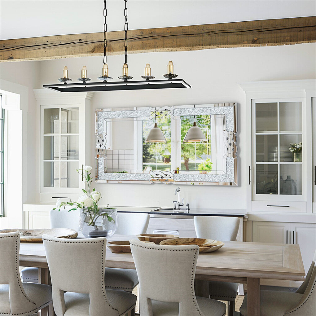 P&P XXL Luxury Crystal Wall Mirror Faux Diamonds Inlay Silver Mirror Living Room AU