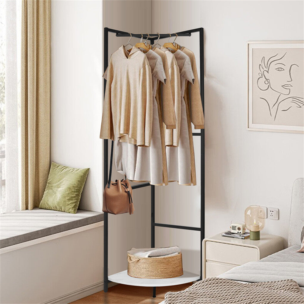P&P Large Metal Corner Coat Rack Space-saving Clothes Rack Hall Tree w/ Hanging Rail