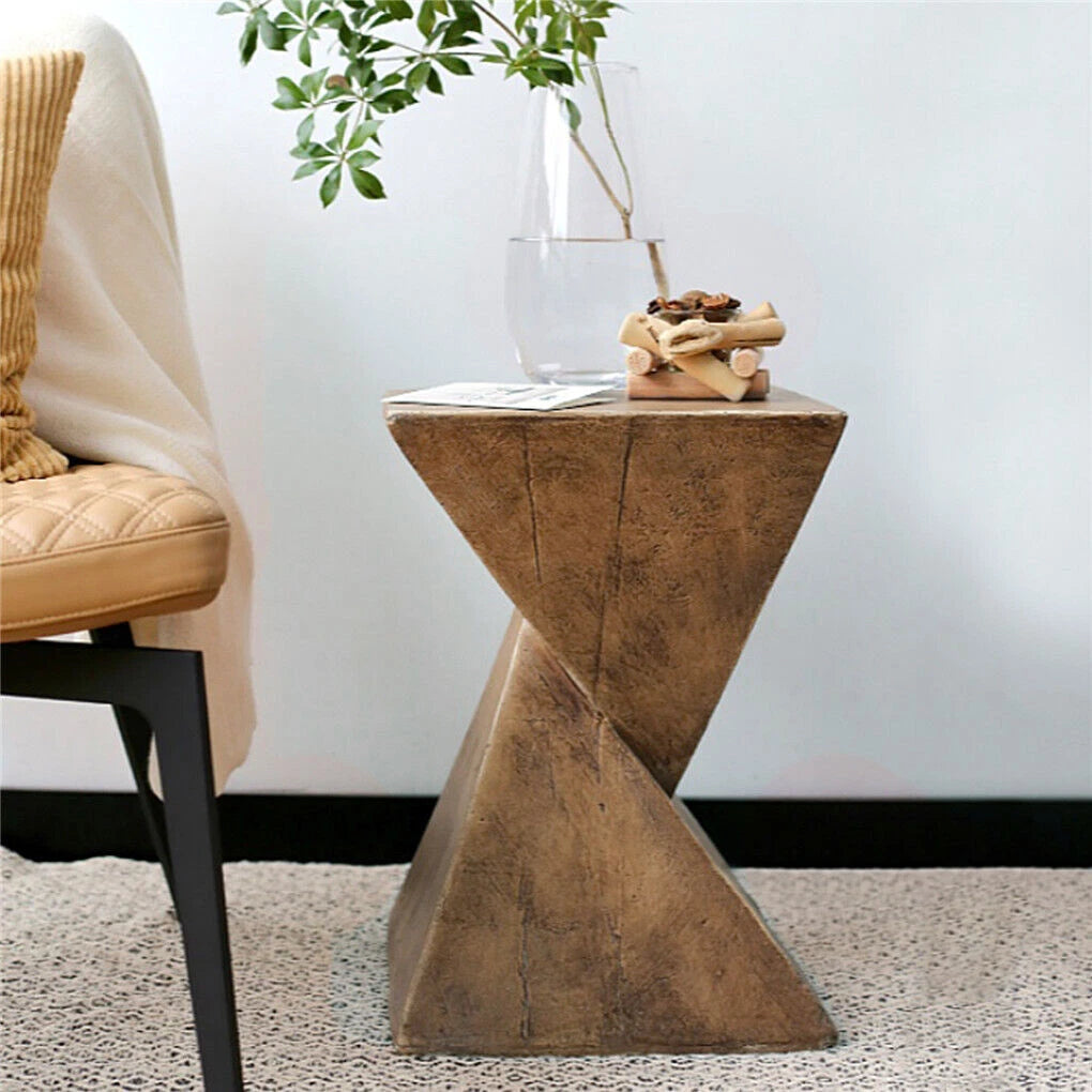 Wood Look Concrete Side Table With Hourglass Design For Indoor Outdoor