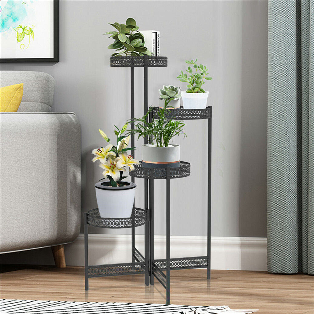 P&P 4Tier Foldable Corner Tall Plant Stand Metal Flower Display Rack Indoor Outdoor