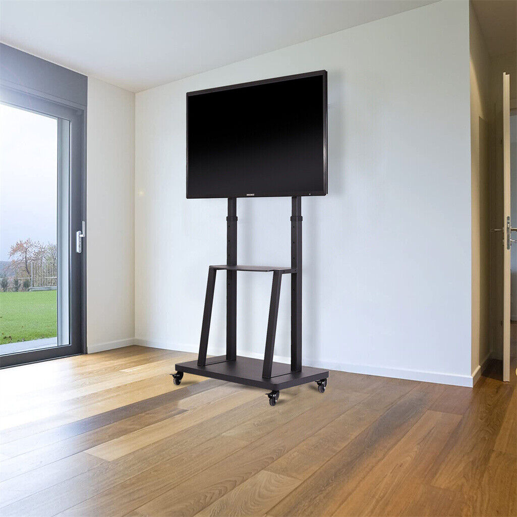 P&P Mobile TV Cart for 32-100" Height Adjustable Rolling Floor TV Stand w/ Dual Tray