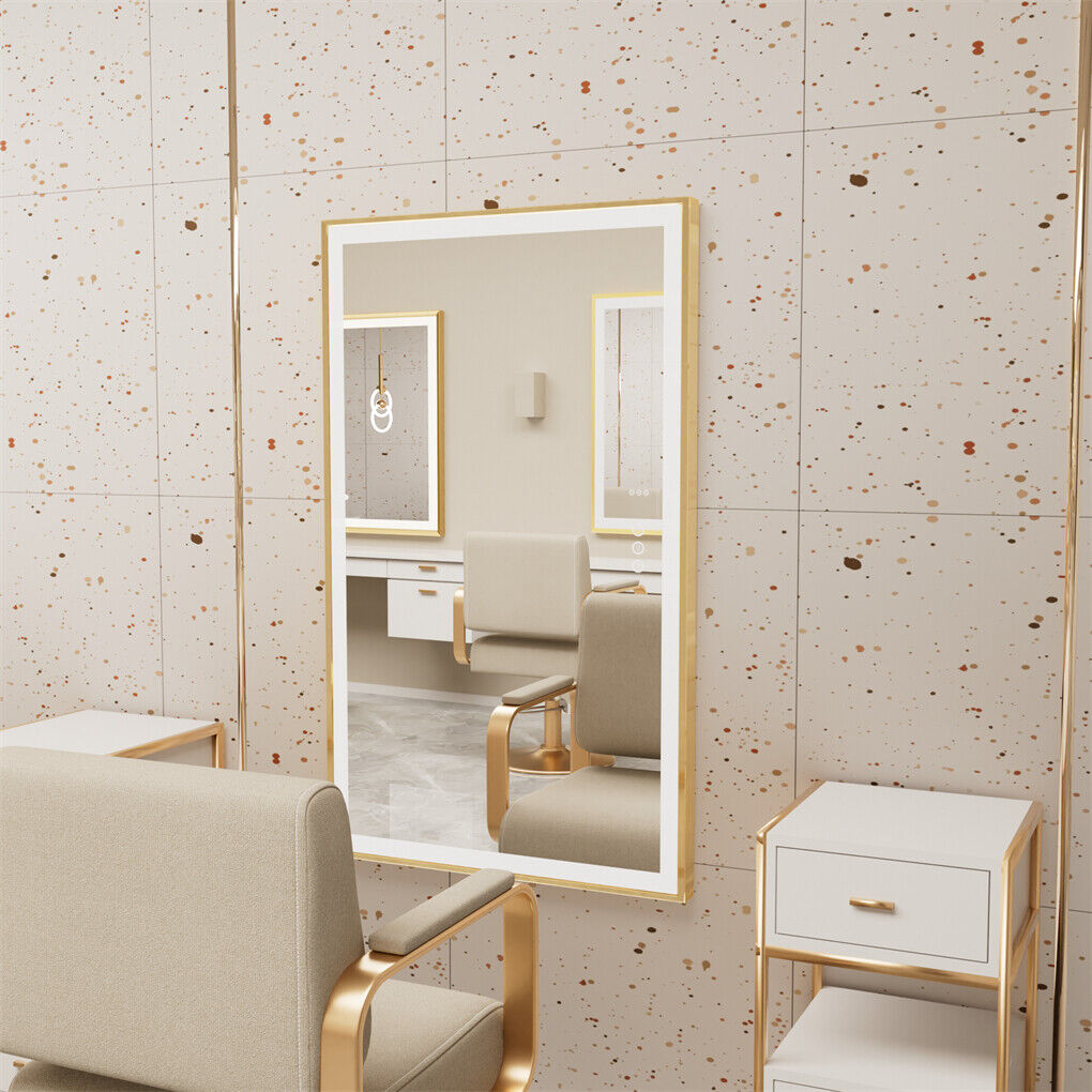 P&P LUVODI Large Gold LED Bathroom Mirror Anti-fog Aluminum Frame HD Makeup Mirror