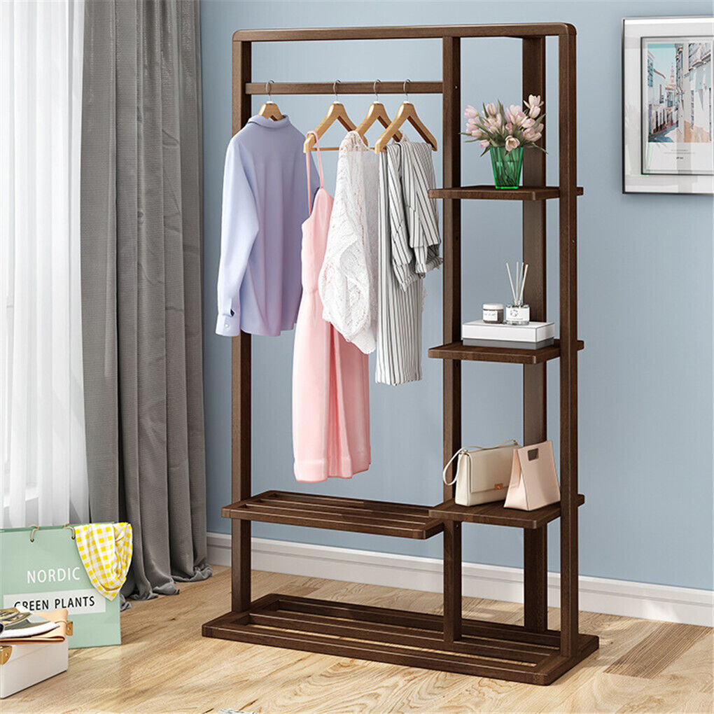 Shop Wooden Clothing Rack with Rod & 6 Shelves – Buy Now