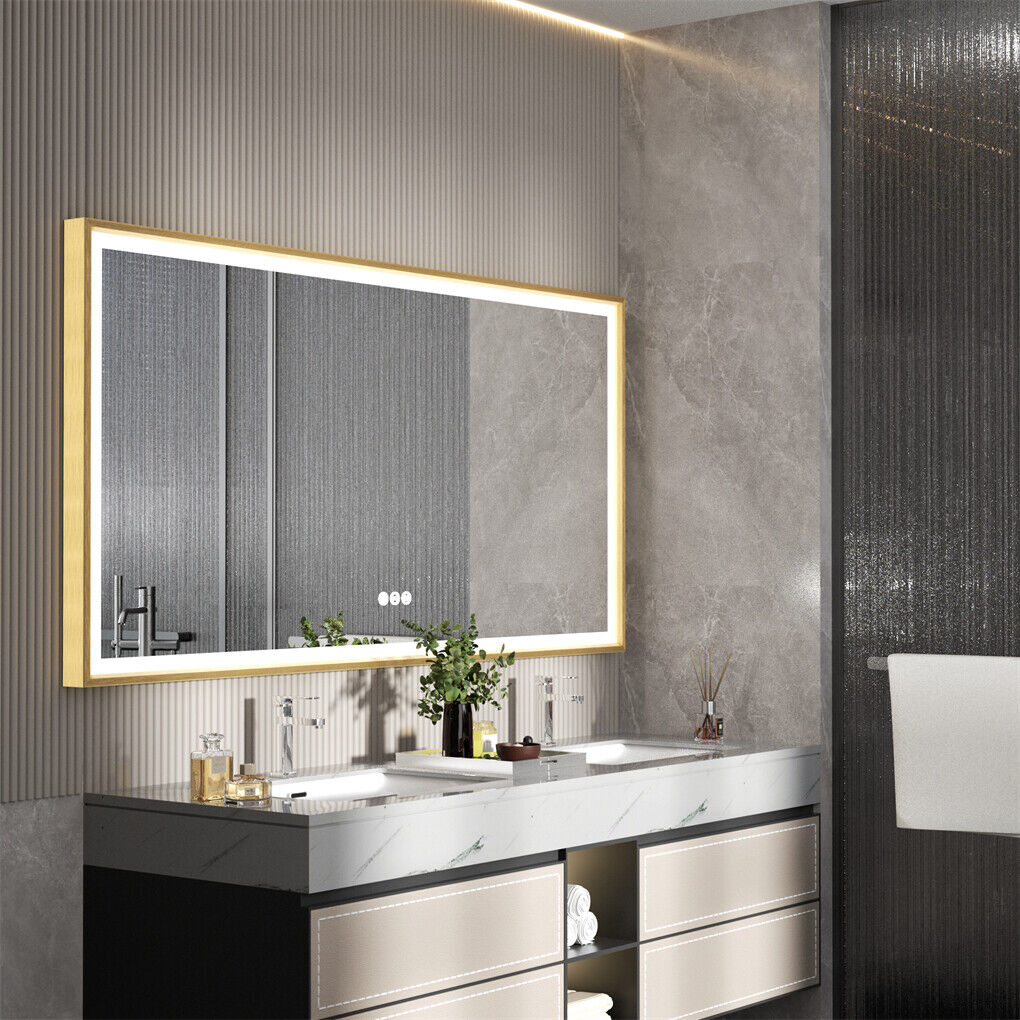 P&P 1200mm LED Bathroom Mirror Brushed Gold Aluminum Frame Anti-fog Vanity Mirror AU