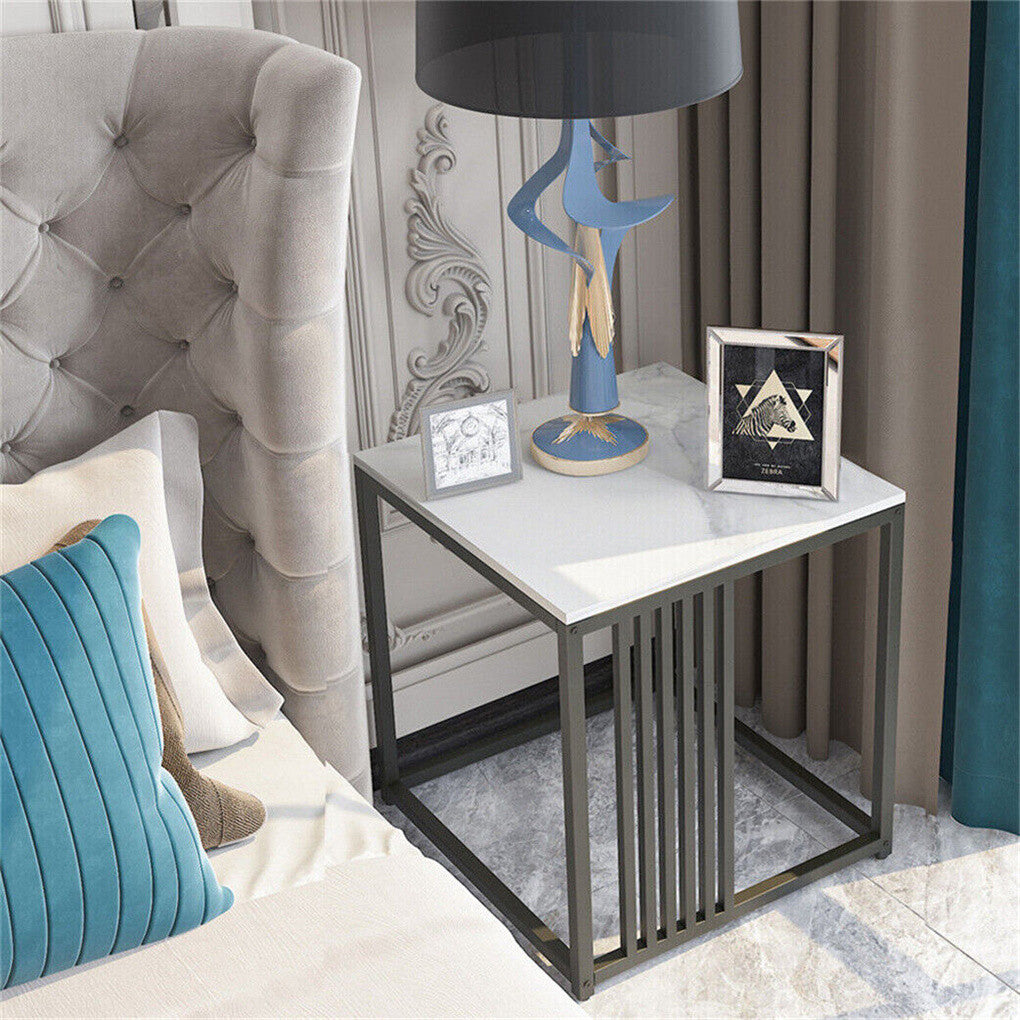 P&P Luxury Small Coffee Table White Marble Sofa Side Table Nightstand w Sturdy Frame