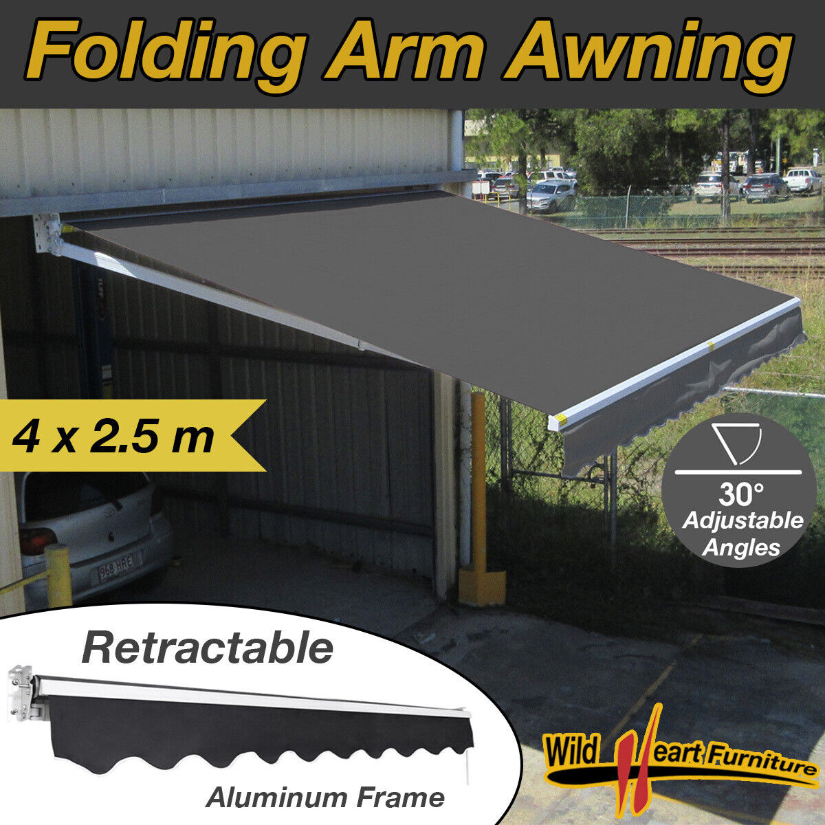 Buy Outdoor Folding Arm Awning – 4x2.5M Charcoal AU